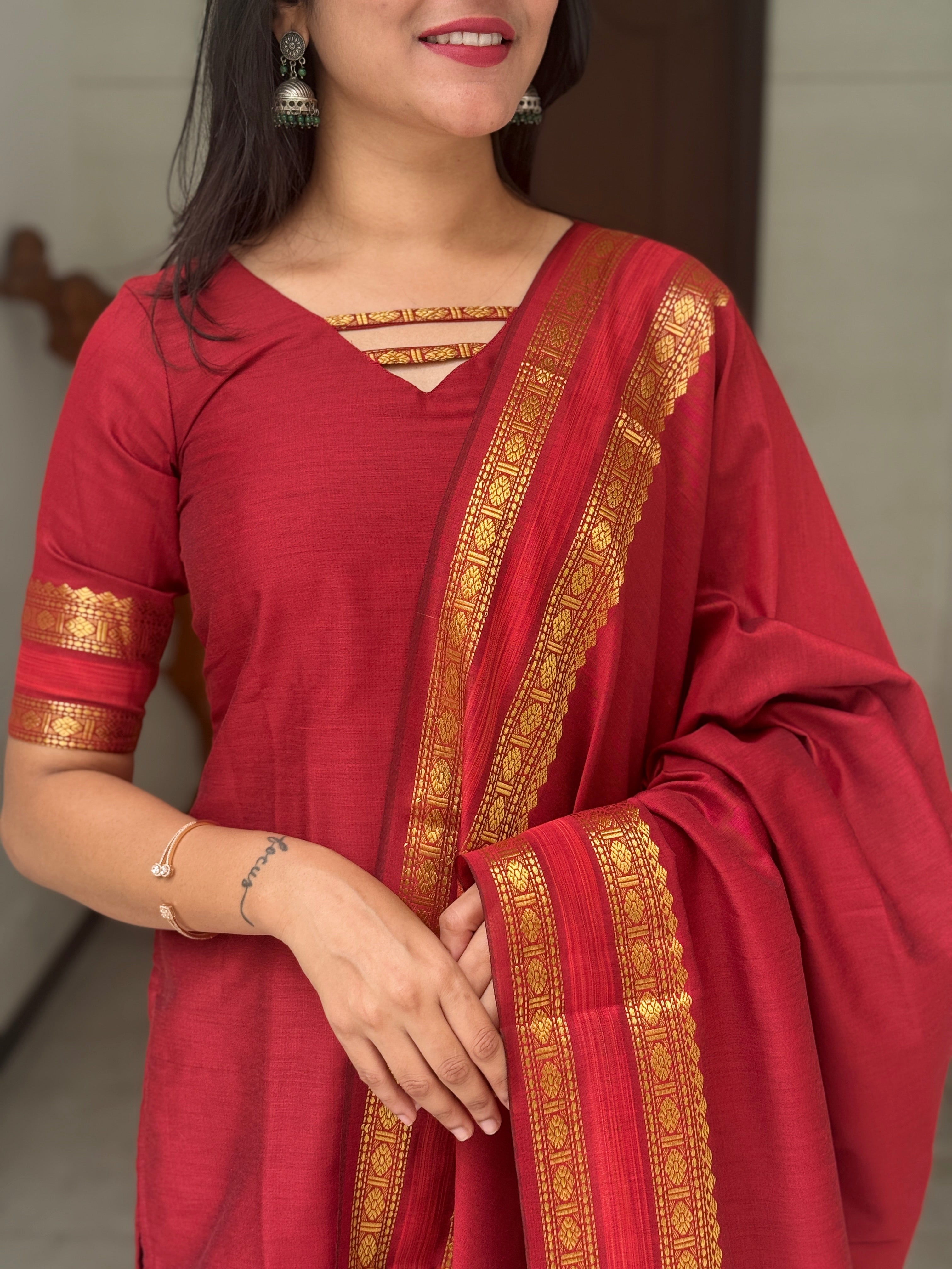 AC145 Soft Raw Silk Kurti Dupatta Set