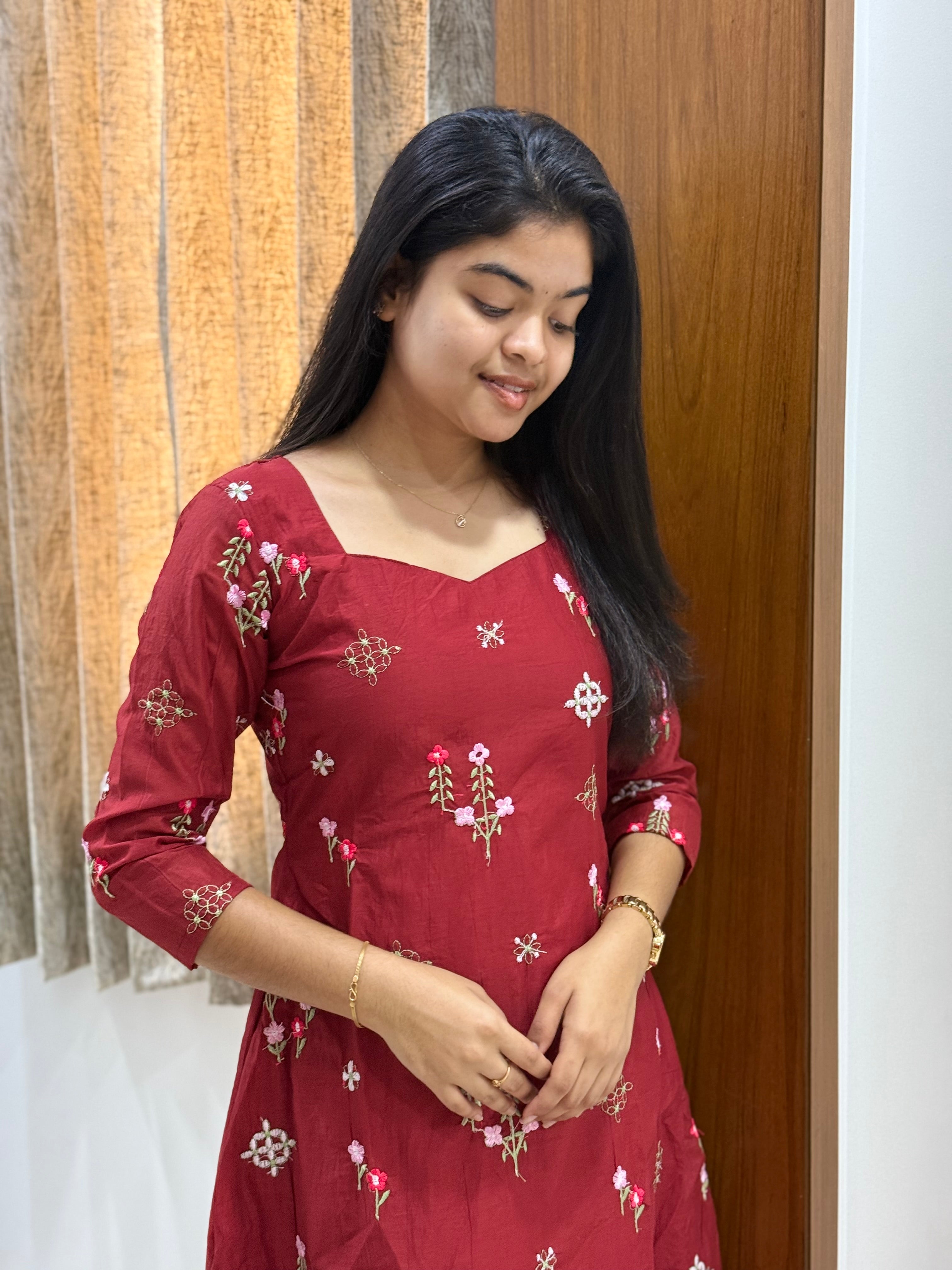 AC173 Mul Chanderi Embroidery Maxi