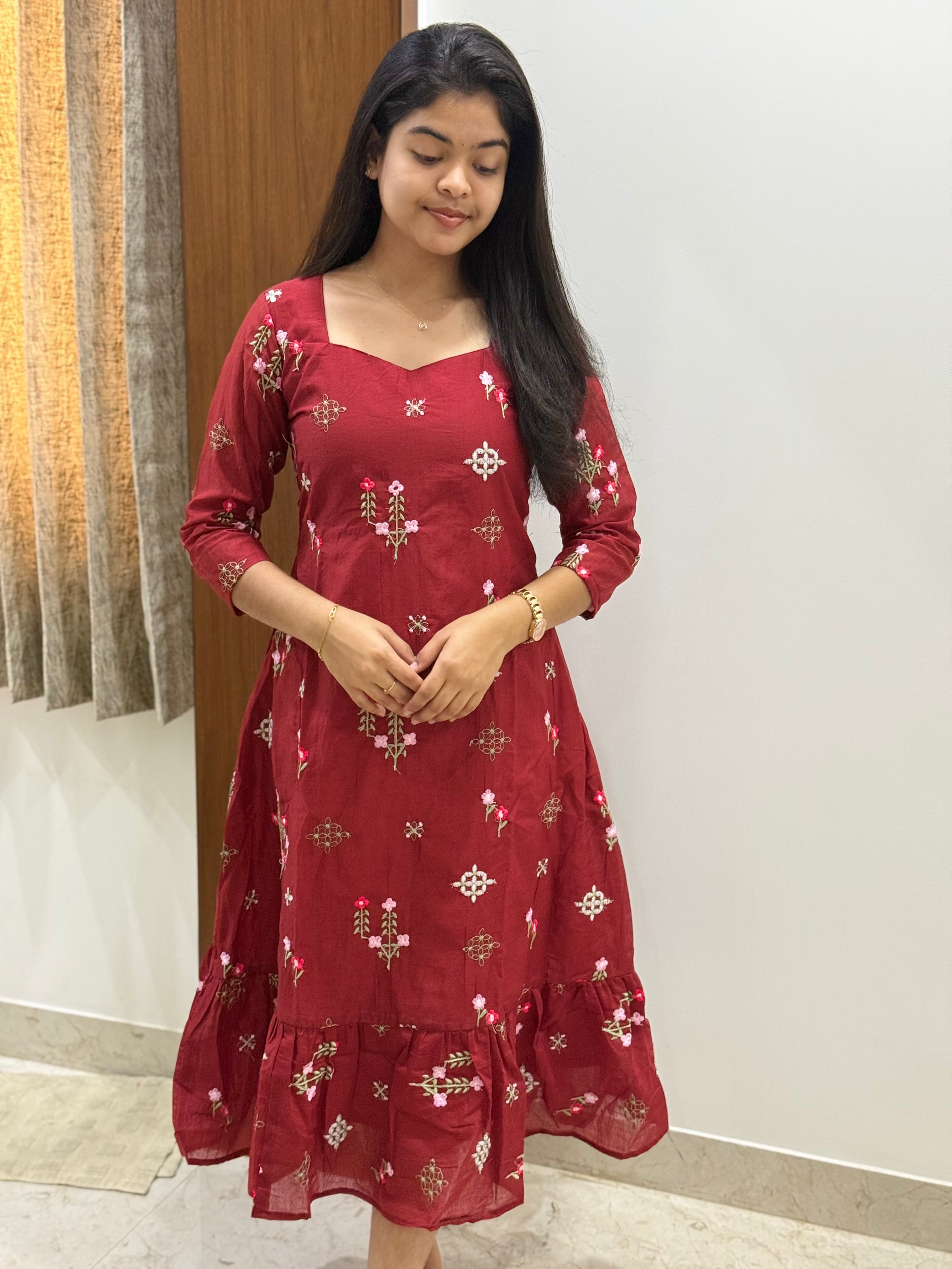 AC173 Mul Chanderi Embroidery Maxi