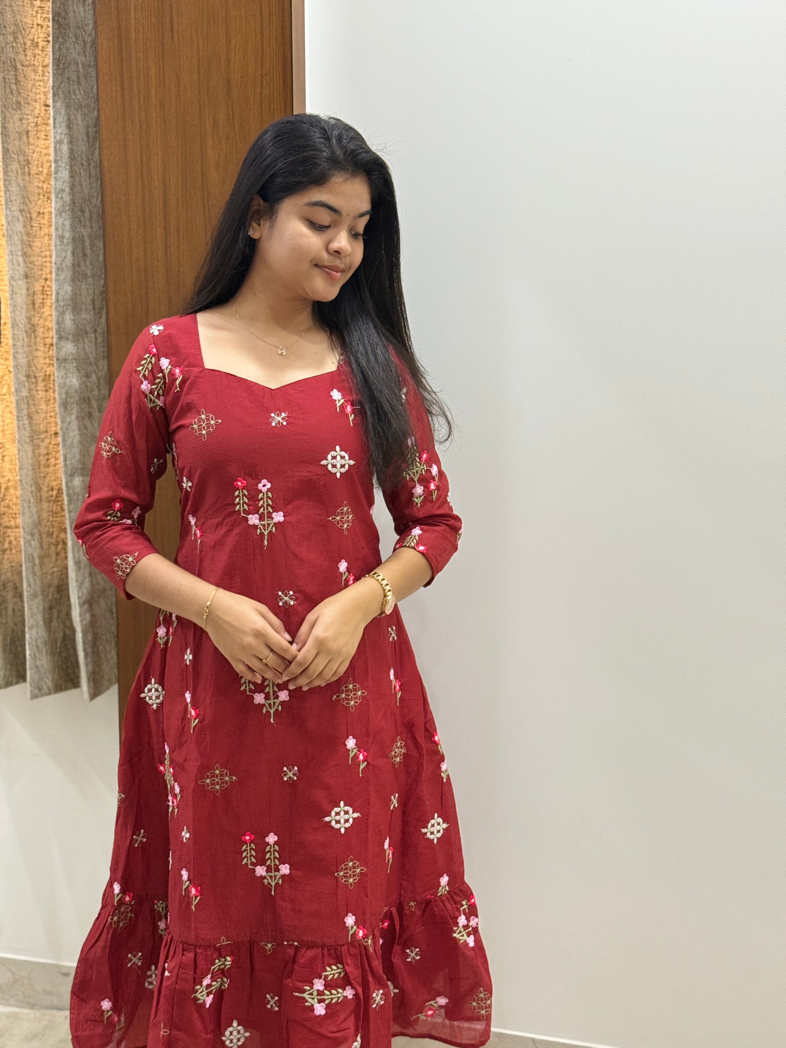 AC173 Mul Chanderi Embroidery Maxi