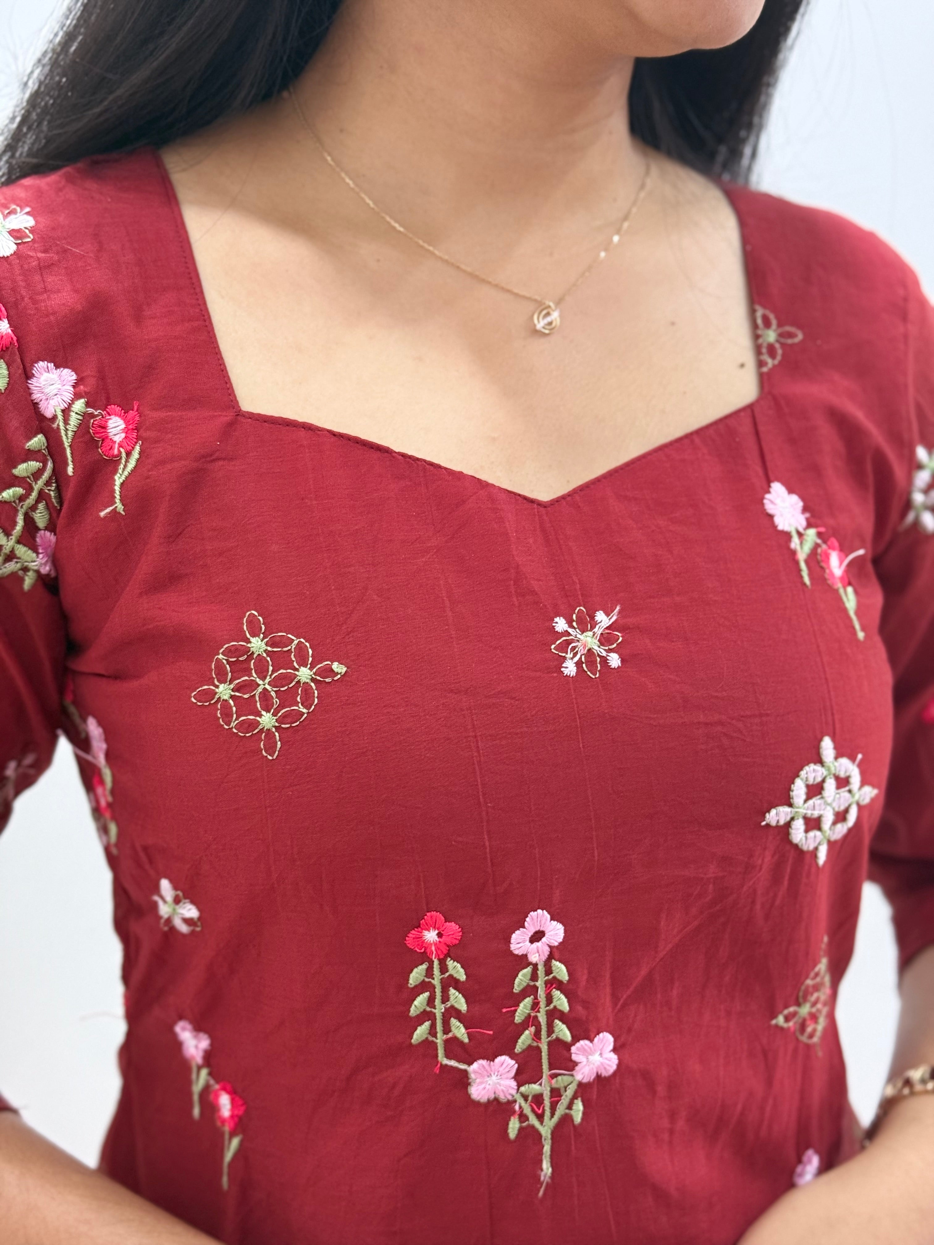 AC173 Mul Chanderi Embroidery Maxi