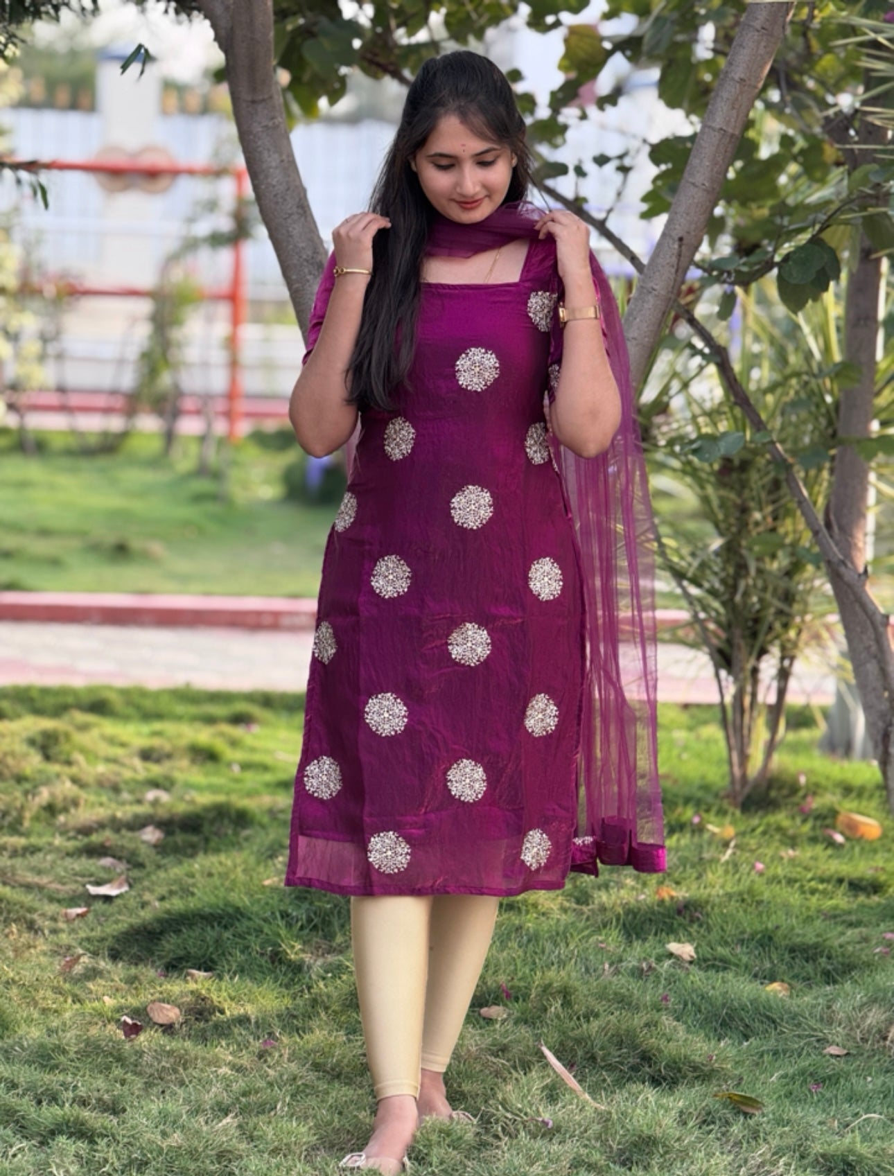 AC178 Space Silk Kurti with Dupatta Set