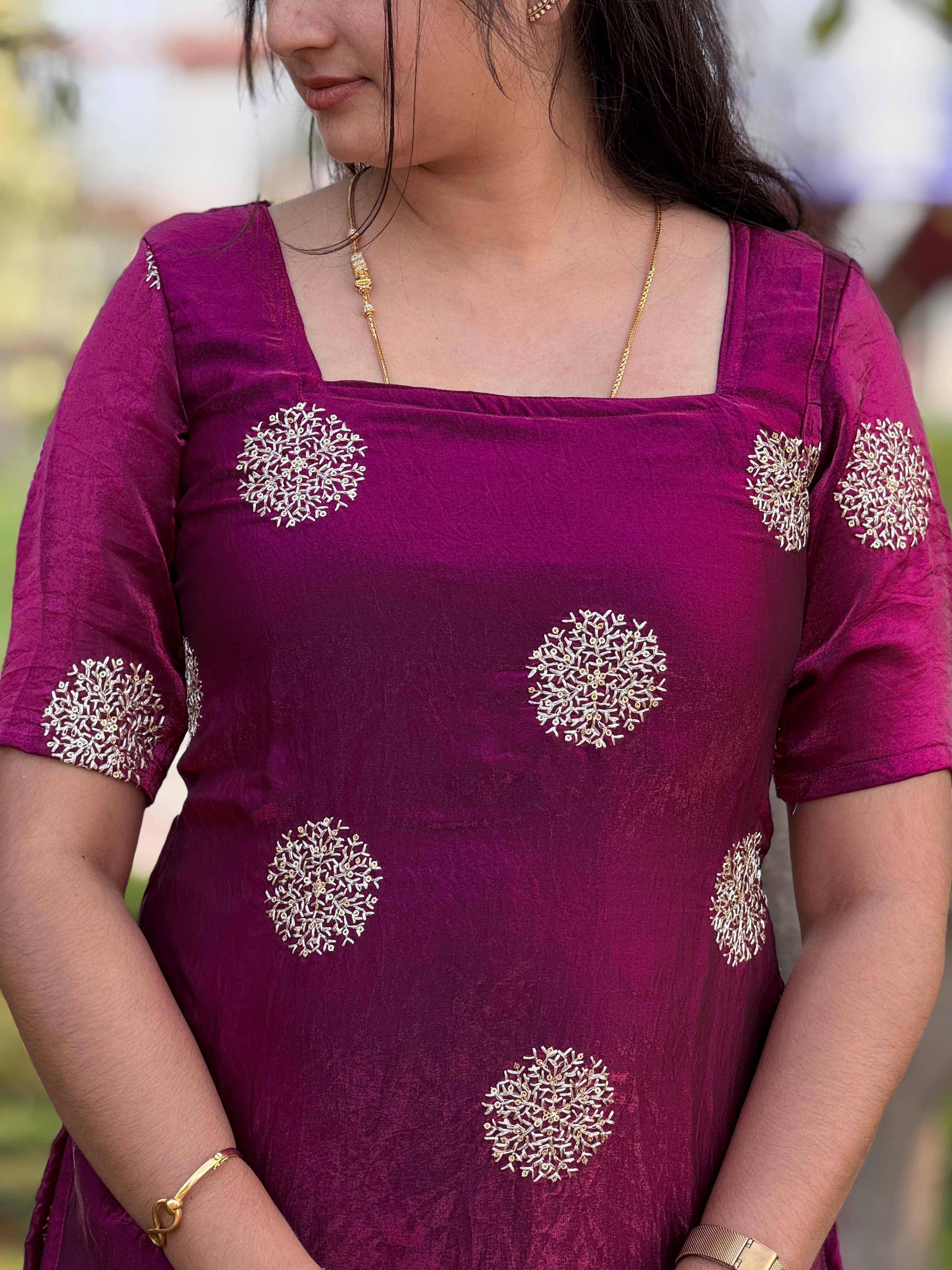 AC178 Space Silk Kurti with Dupatta Set