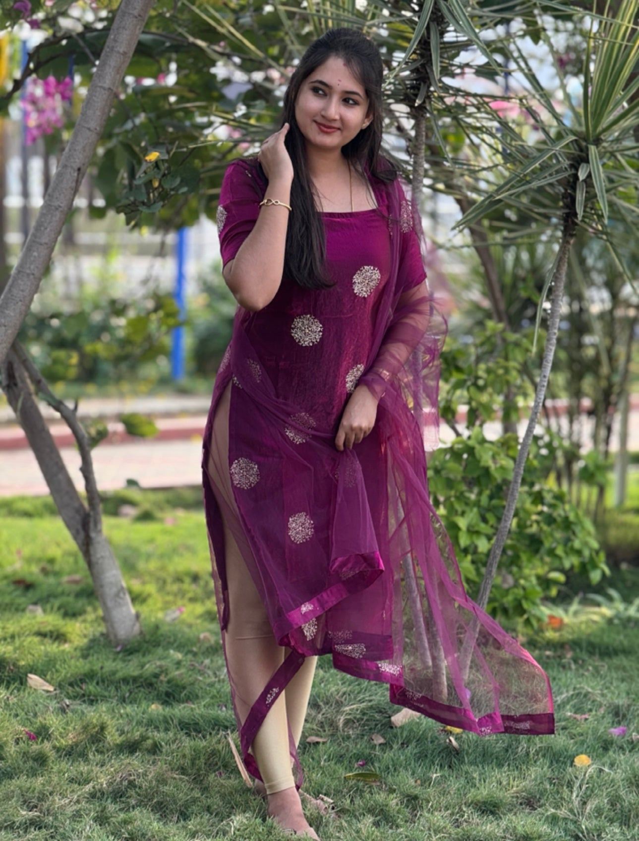 AC178 Space Silk Kurti with Dupatta Set