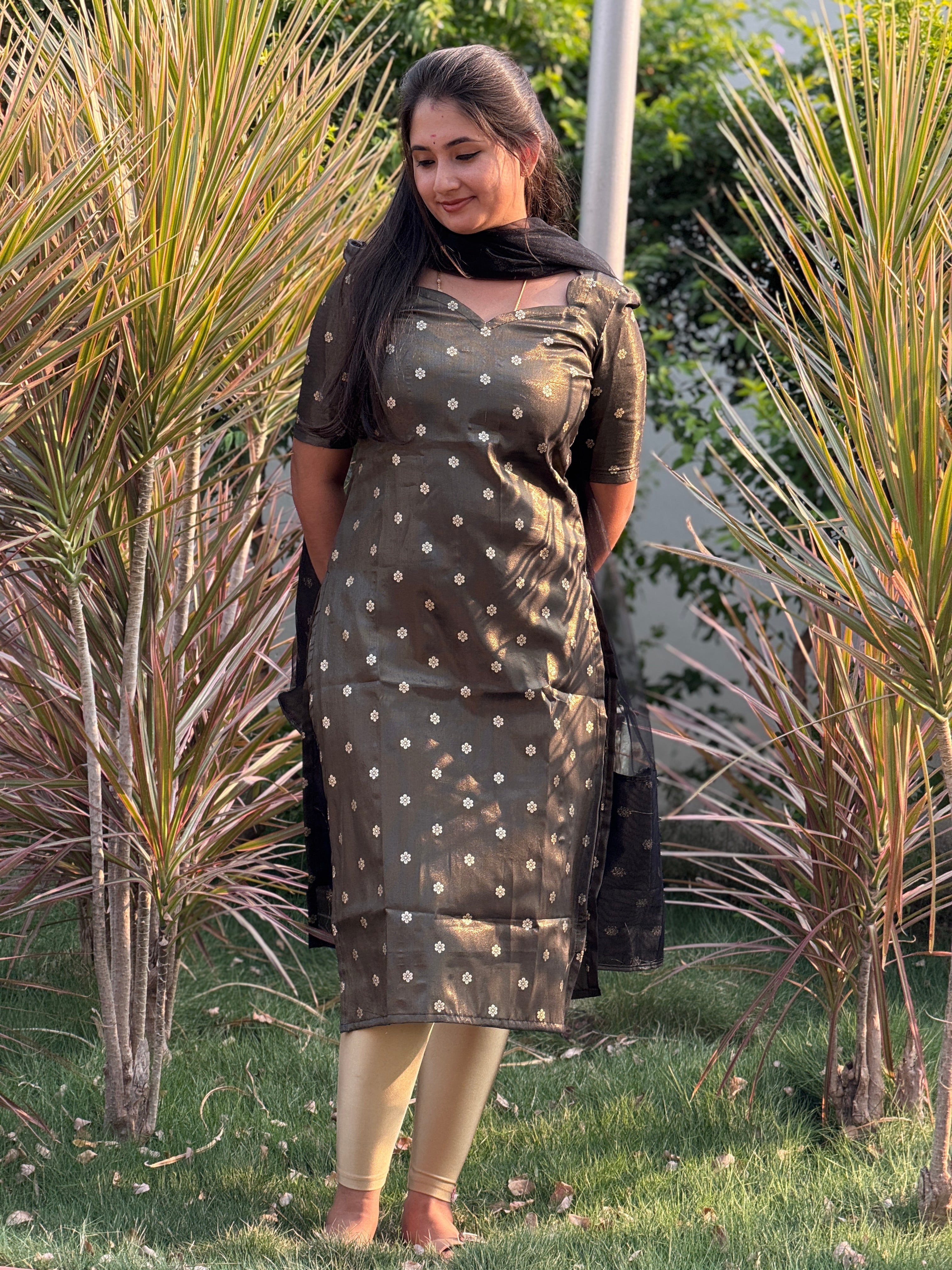 AC193 Tissue Silk Kurti Dupatta Set
