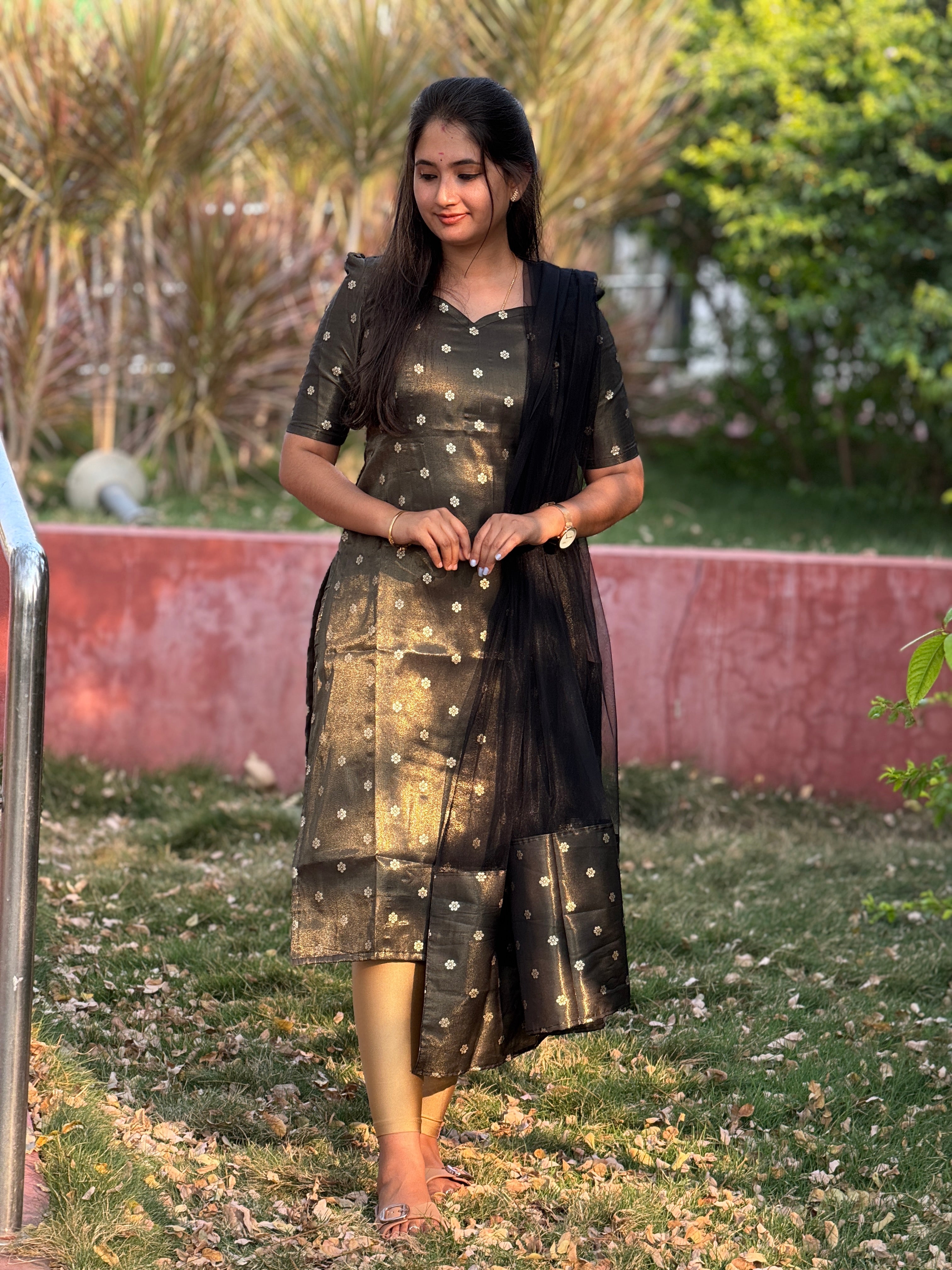 AC193 Tissue Silk Kurti Dupatta Set