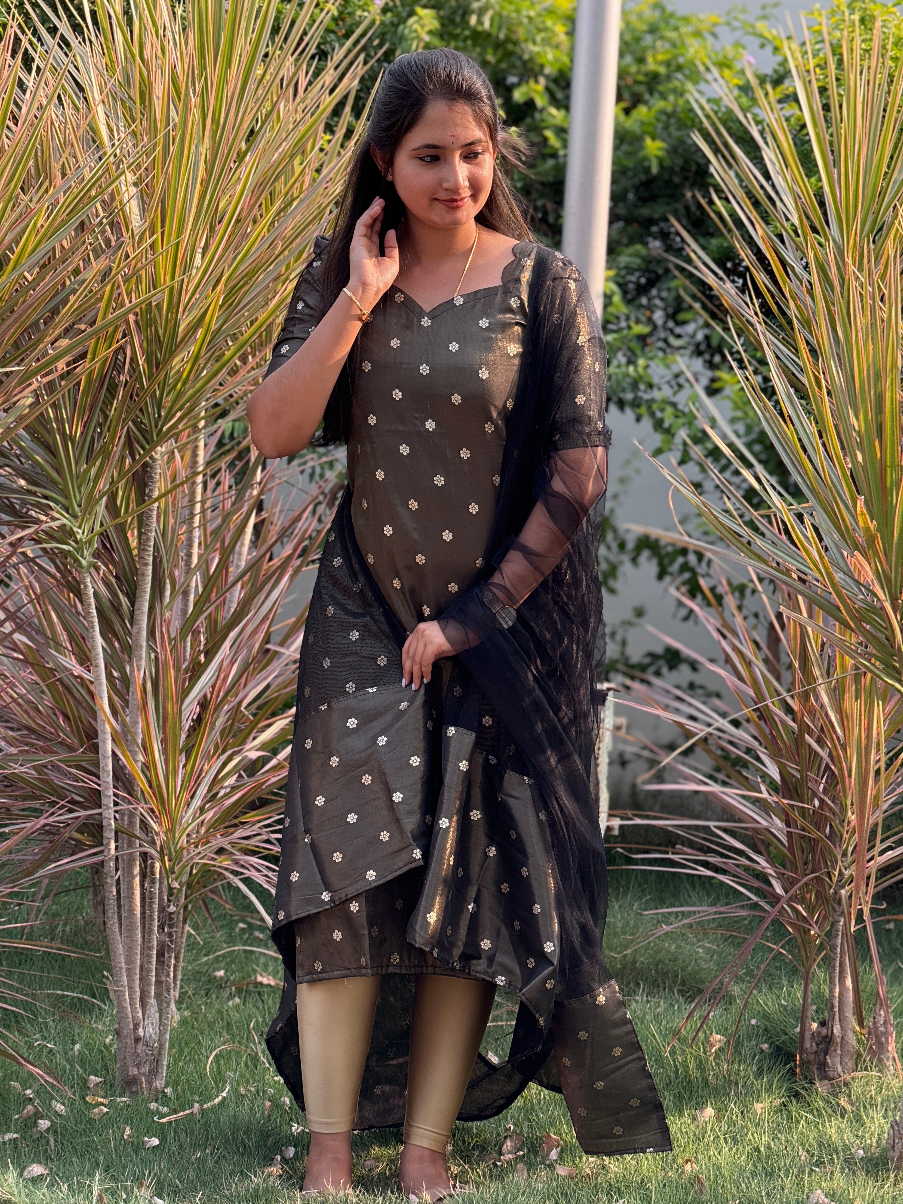 AC193 Tissue Silk Kurti Dupatta Set
