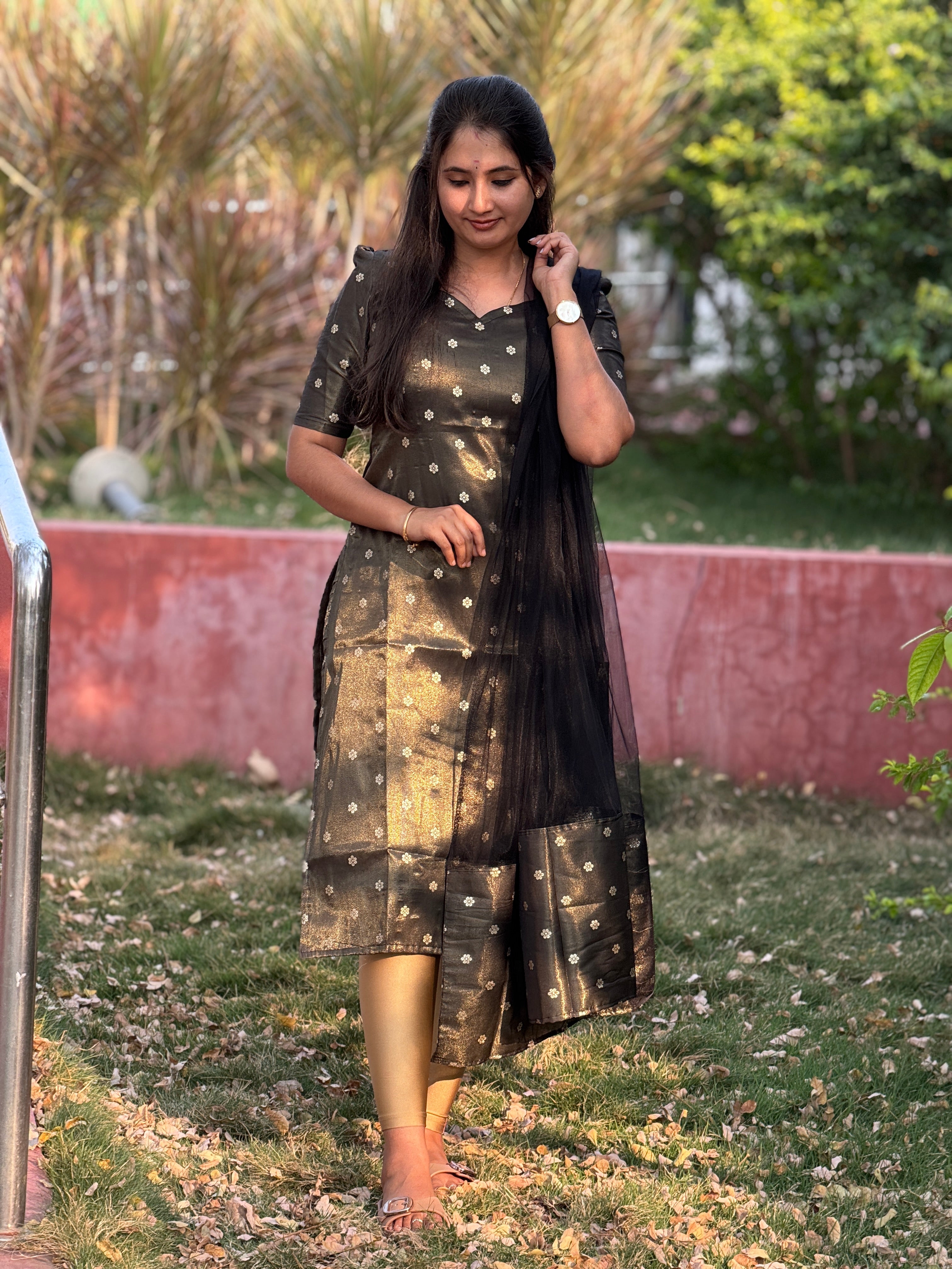 AC193 Tissue Silk Kurti Dupatta Set