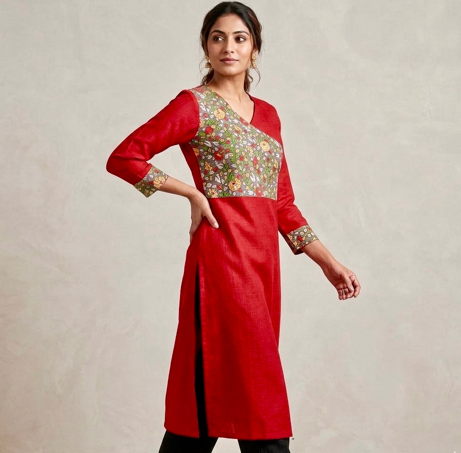 AC083 Raw Silk Muslin Patch Kurti