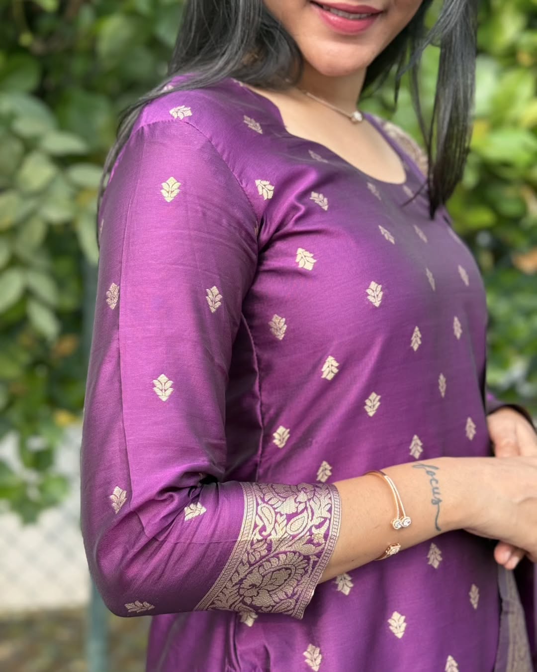 AC087 Purple Banarasi Silk Suit