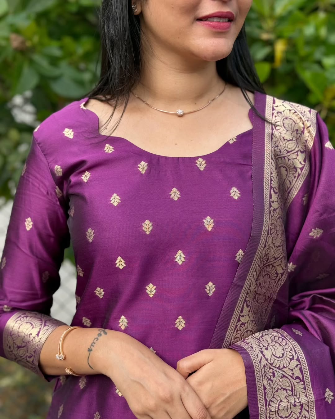 AC087 Purple Banarasi Silk Suit