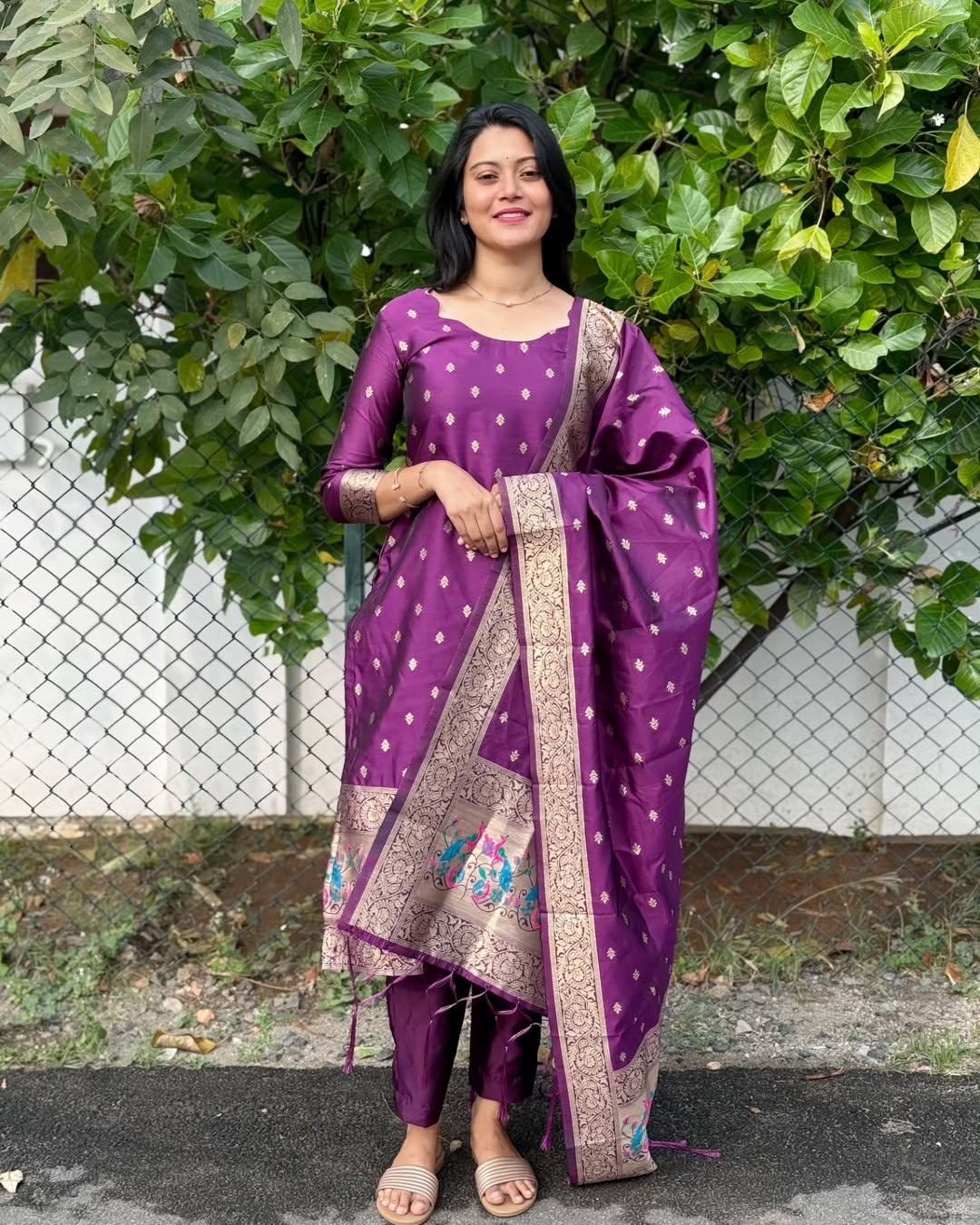 AC087 Purple Banarasi Silk Suit