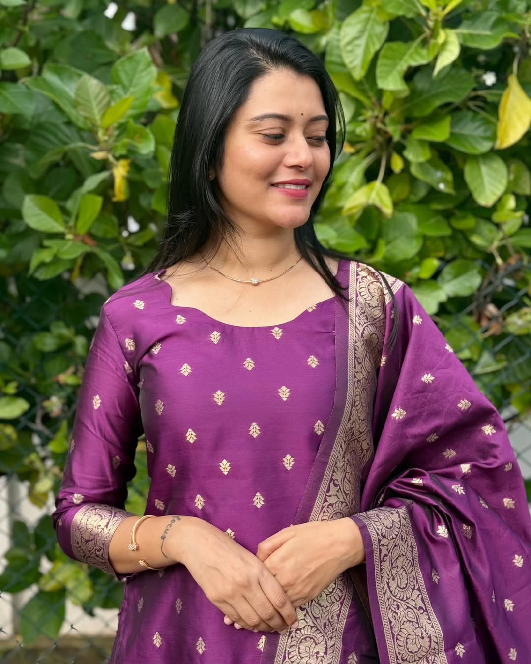 AC087 Purple Banarasi Silk Suit