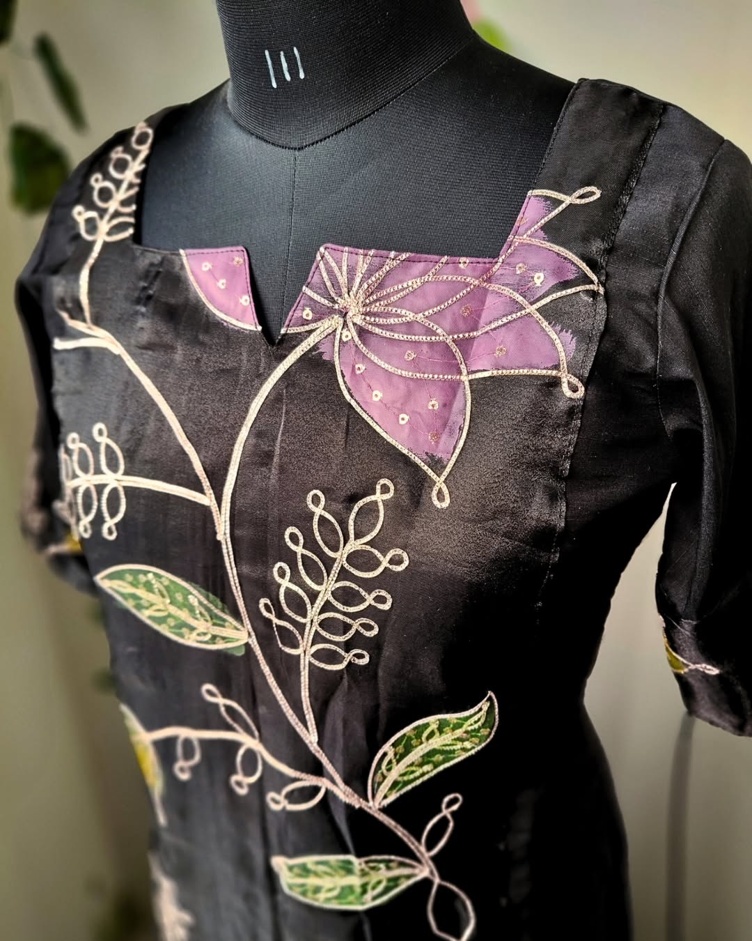AC090 Black Raw Silk Designer Kurti
