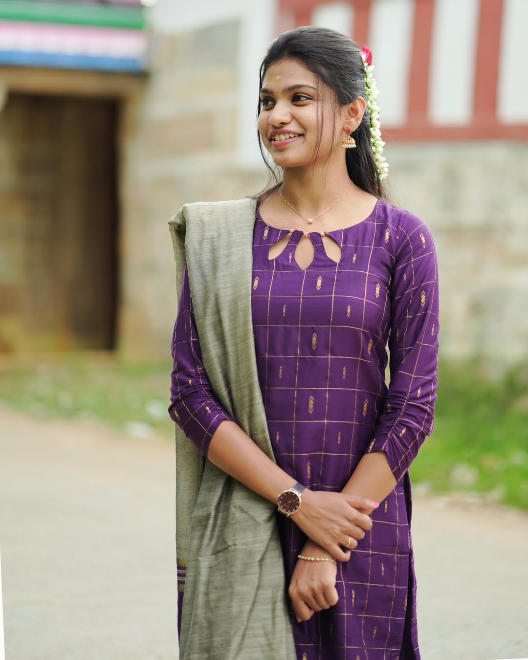 AC118 Purple Raw Silk Kurti Dupatta Set