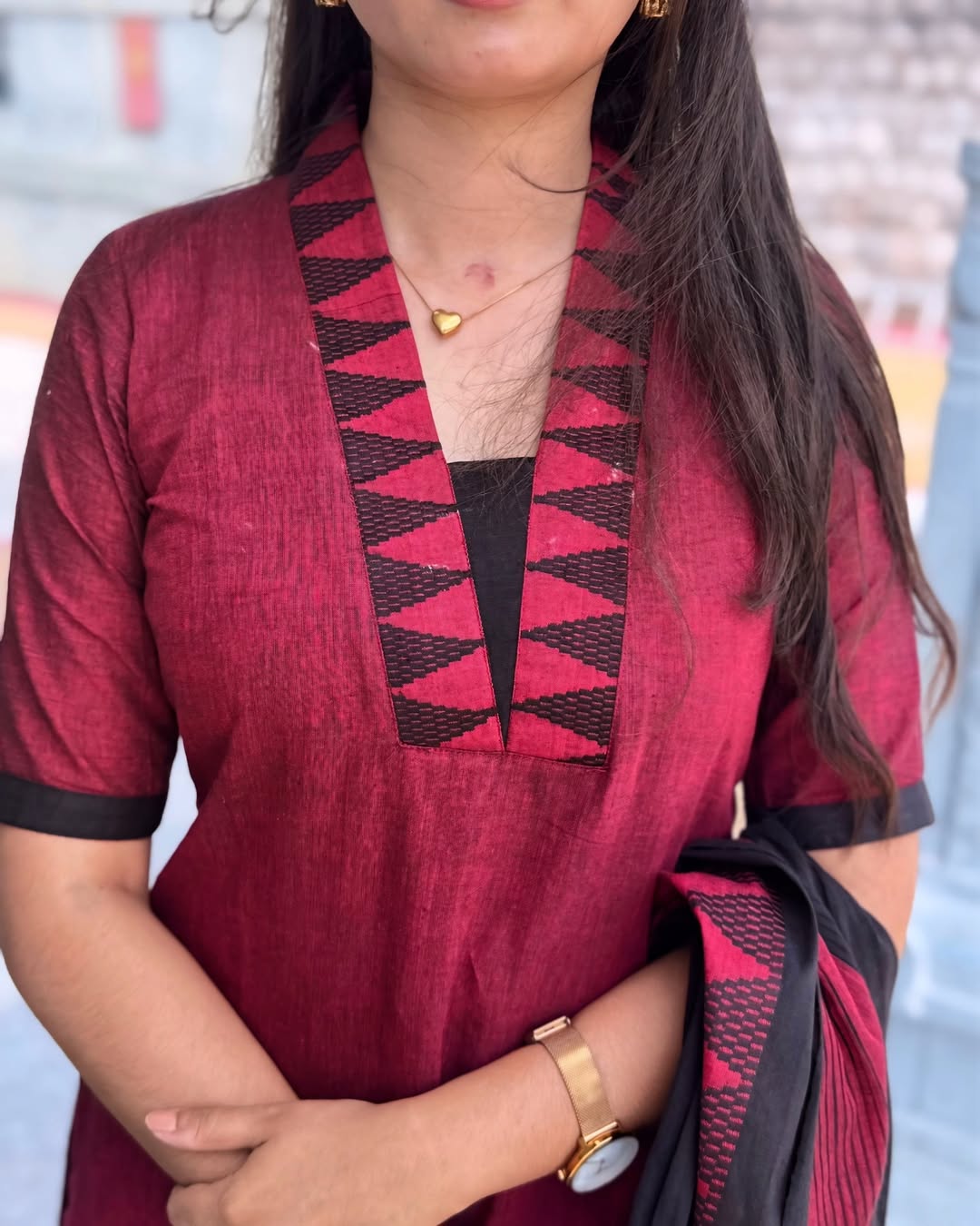 AC125 Temple Border Cotton Kurti Set