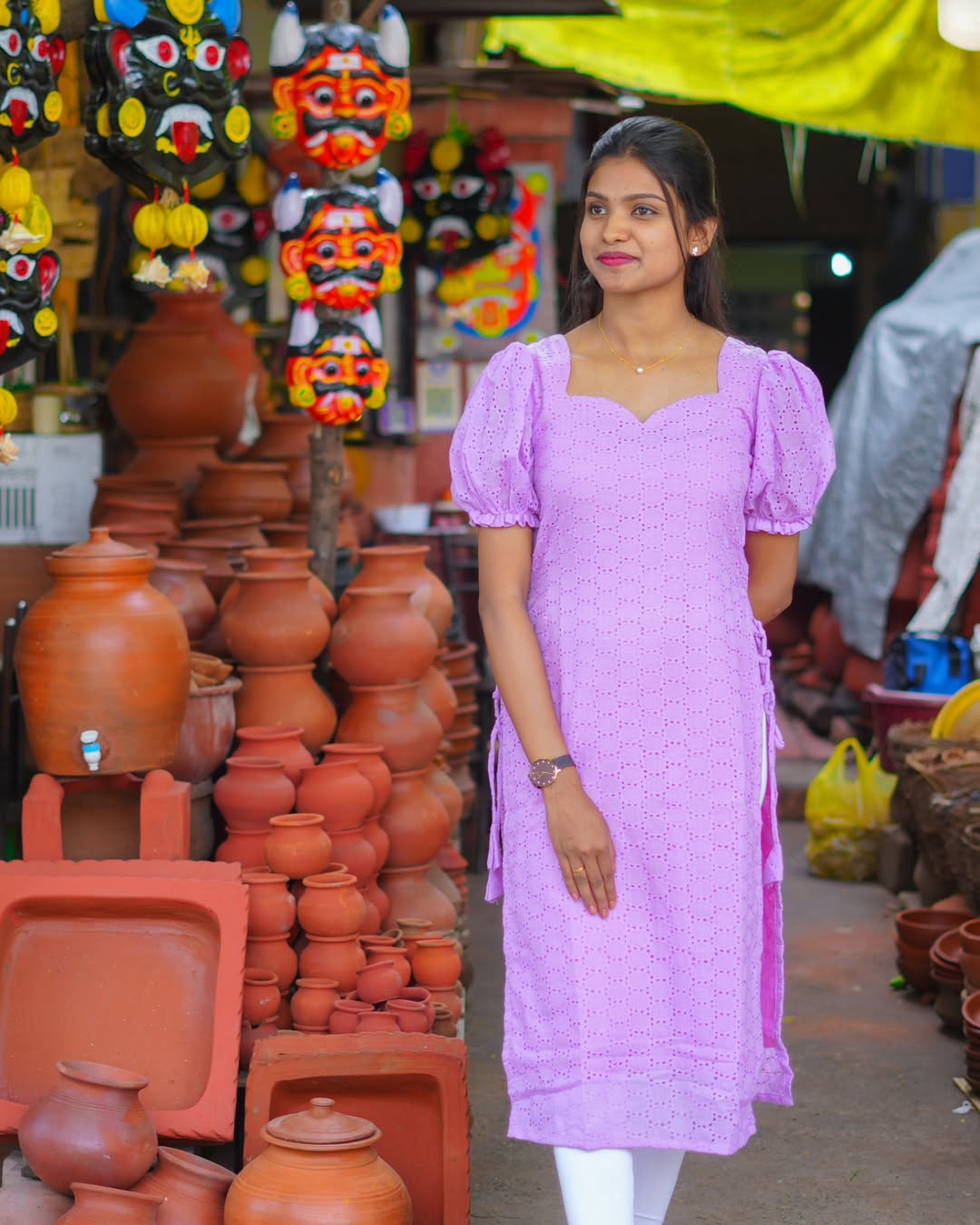 AC136  Lavender Hakoba Cotton Kurti