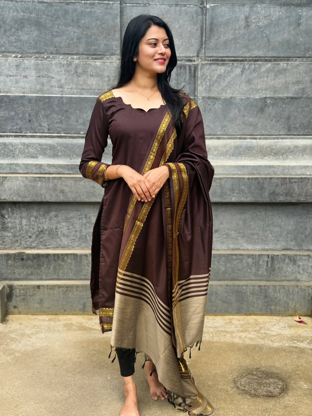 AC145 Soft Raw Silk Kurti Dupatta Set