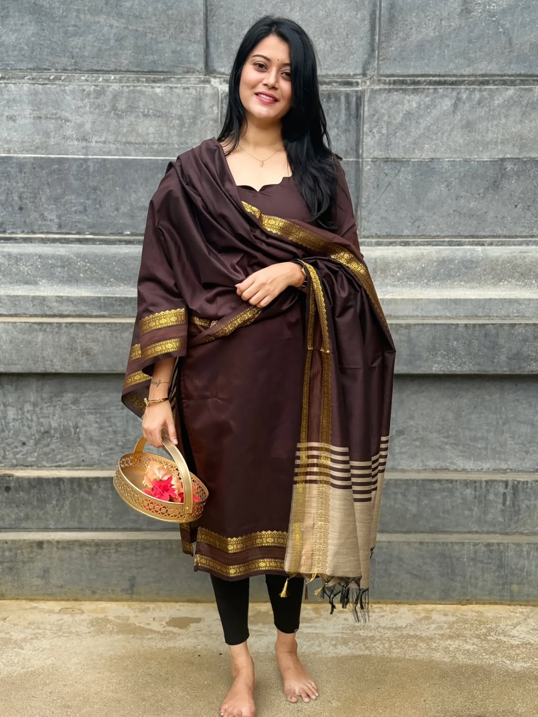 AC145 Soft Raw Silk Kurti Dupatta Set