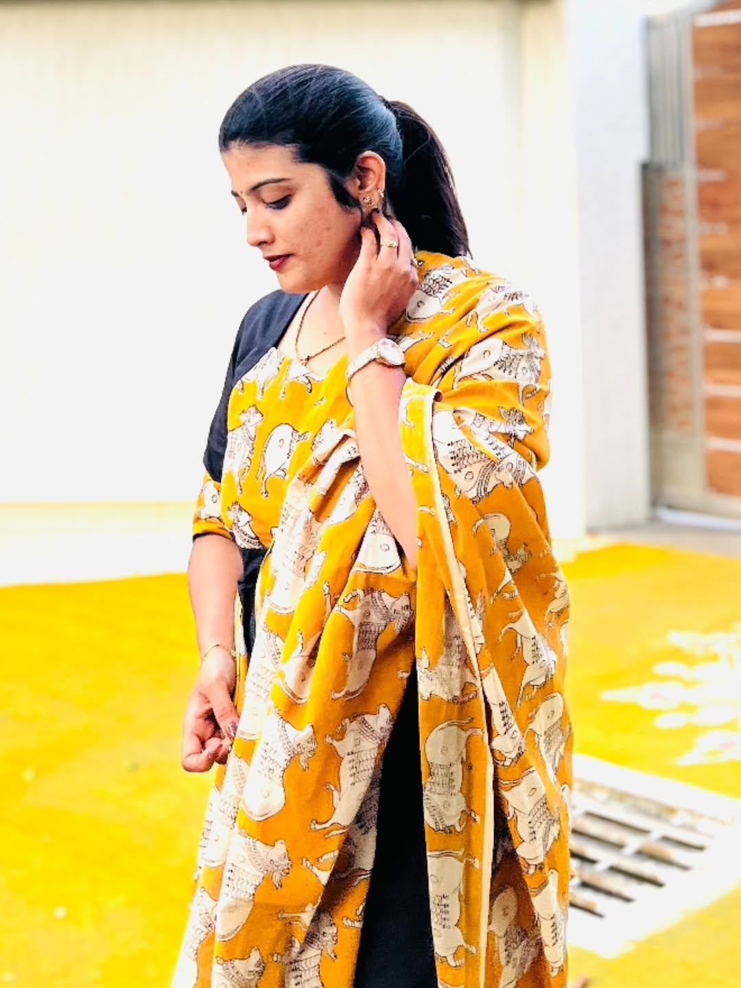 AC149 Plain Raw Silk with Kalamkari Dupatta Set