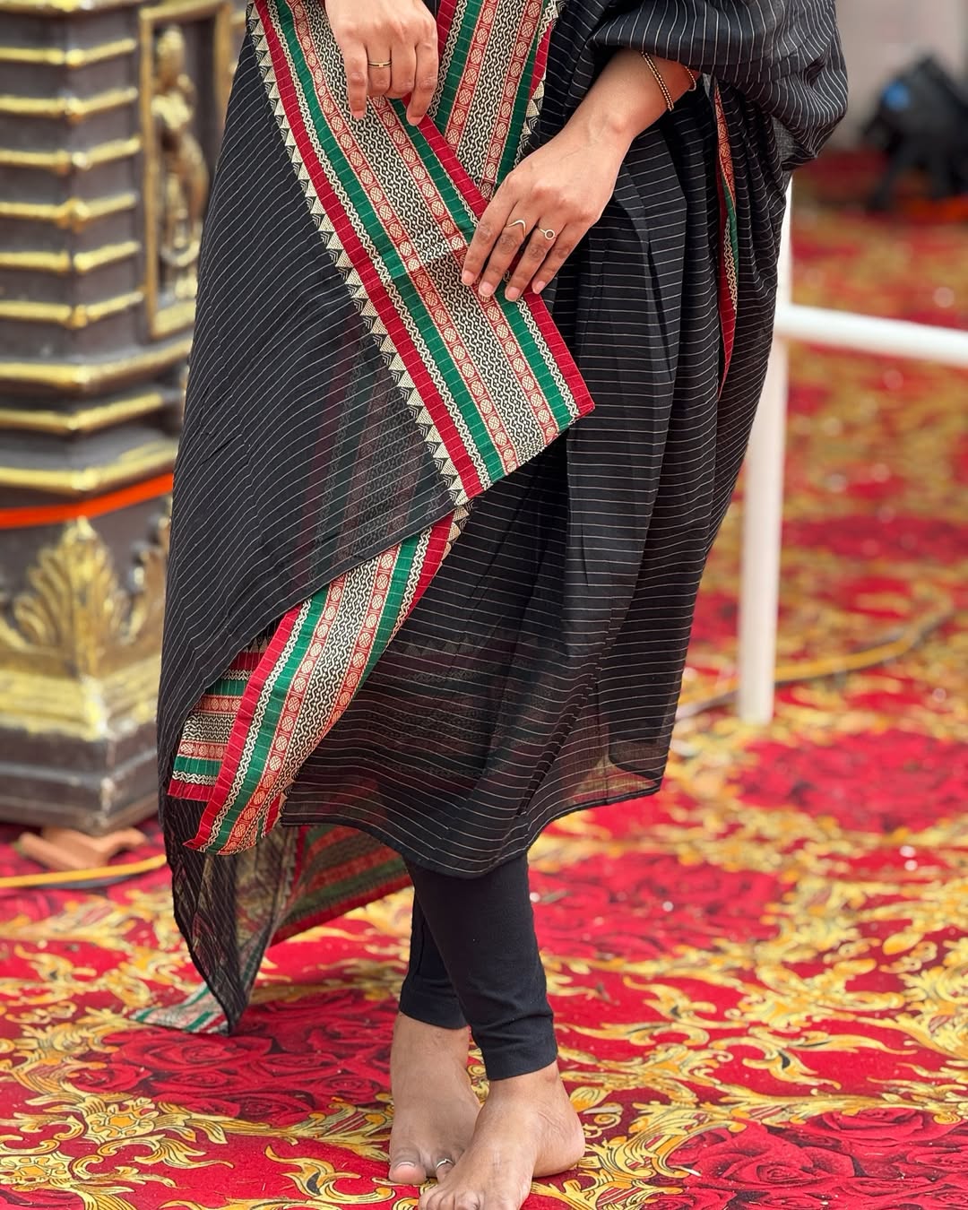 AC191 Black Narayanpet Kurti Dupatta Set