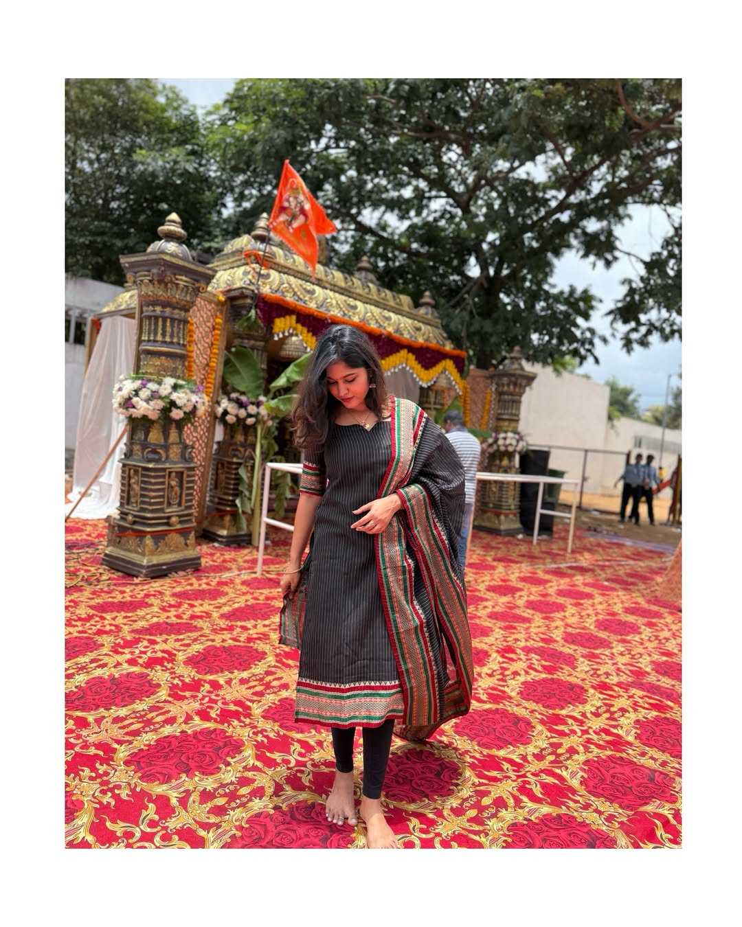 AC191 Black Narayanpet Kurti Dupatta Set