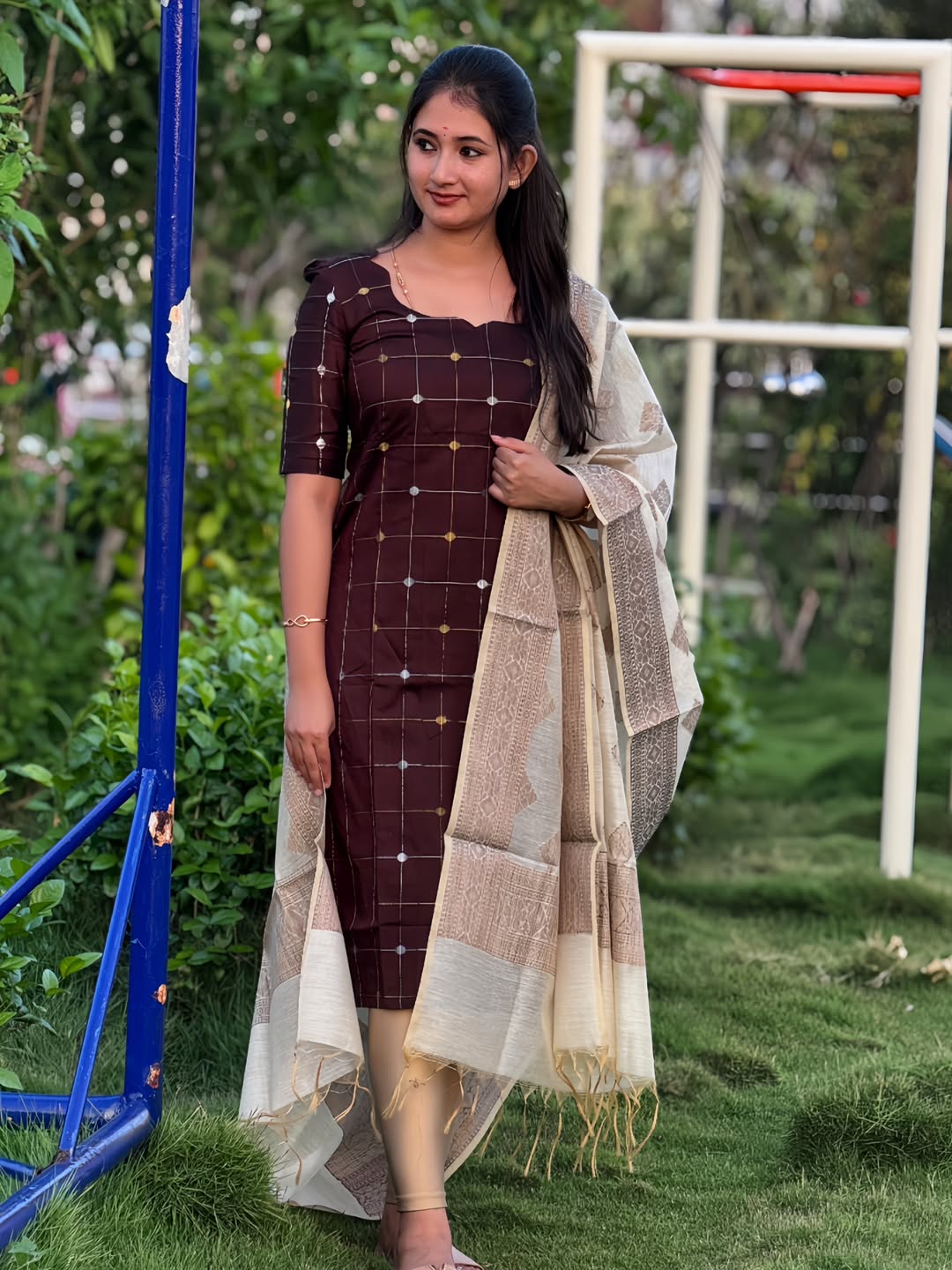 AC155 Coffee Brown Raw Silk Kurti Dupatta Set