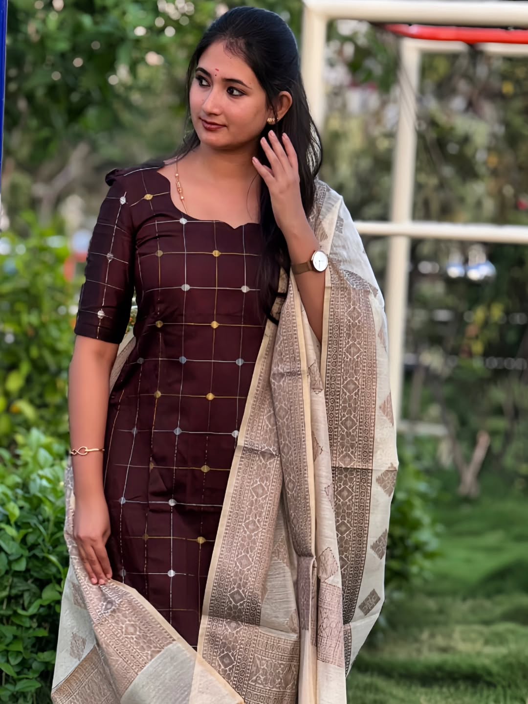 AC155 Coffee Brown Raw Silk Kurti Dupatta Set