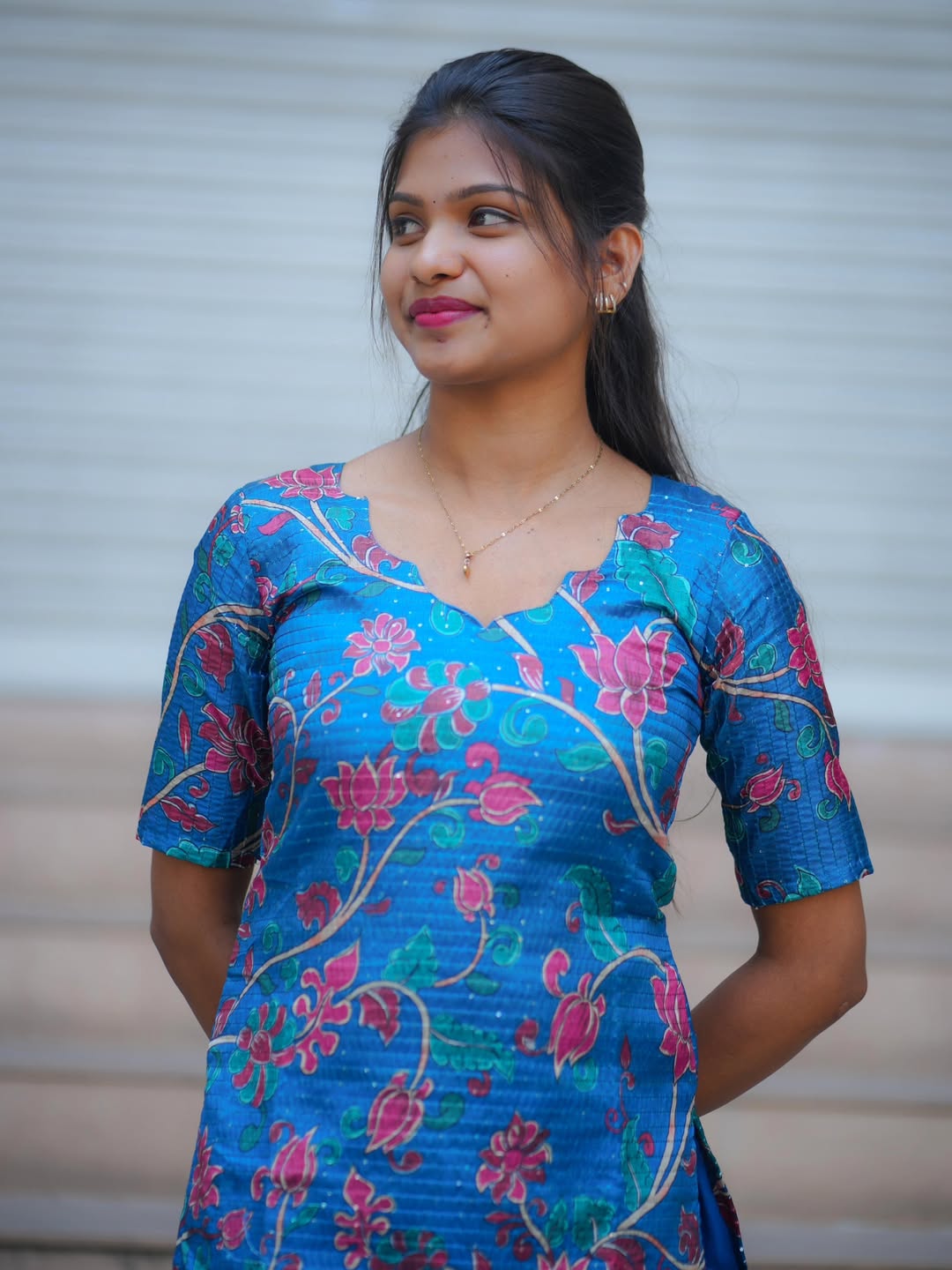 AC161 Blue Chanderi Sequence Kurti