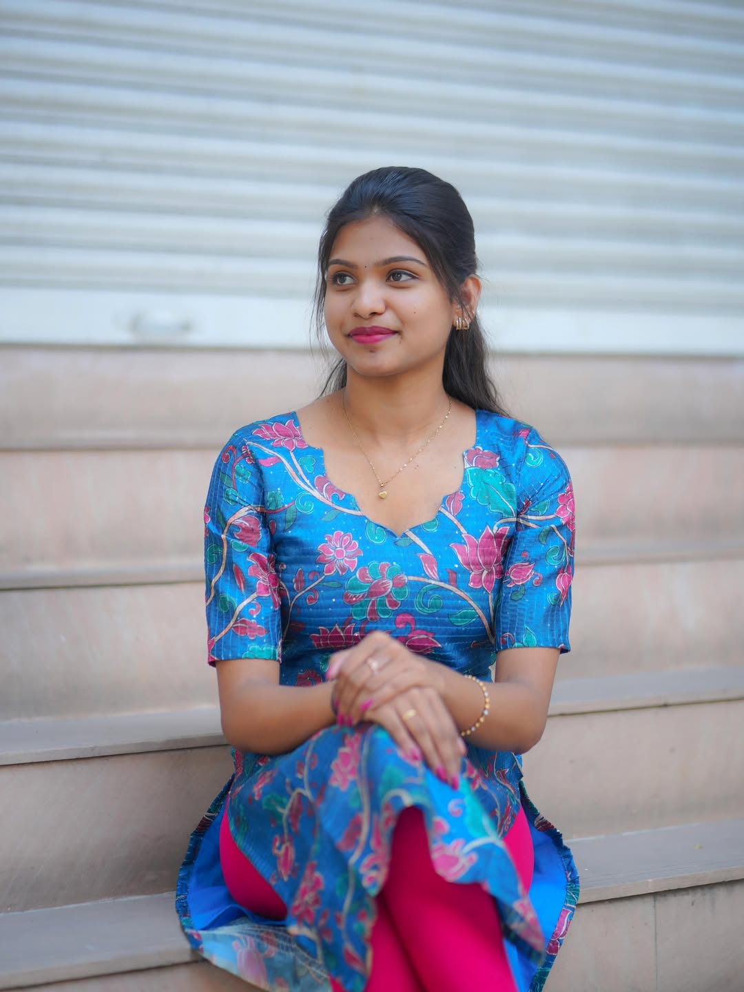 AC161 Blue Chanderi Sequence Kurti