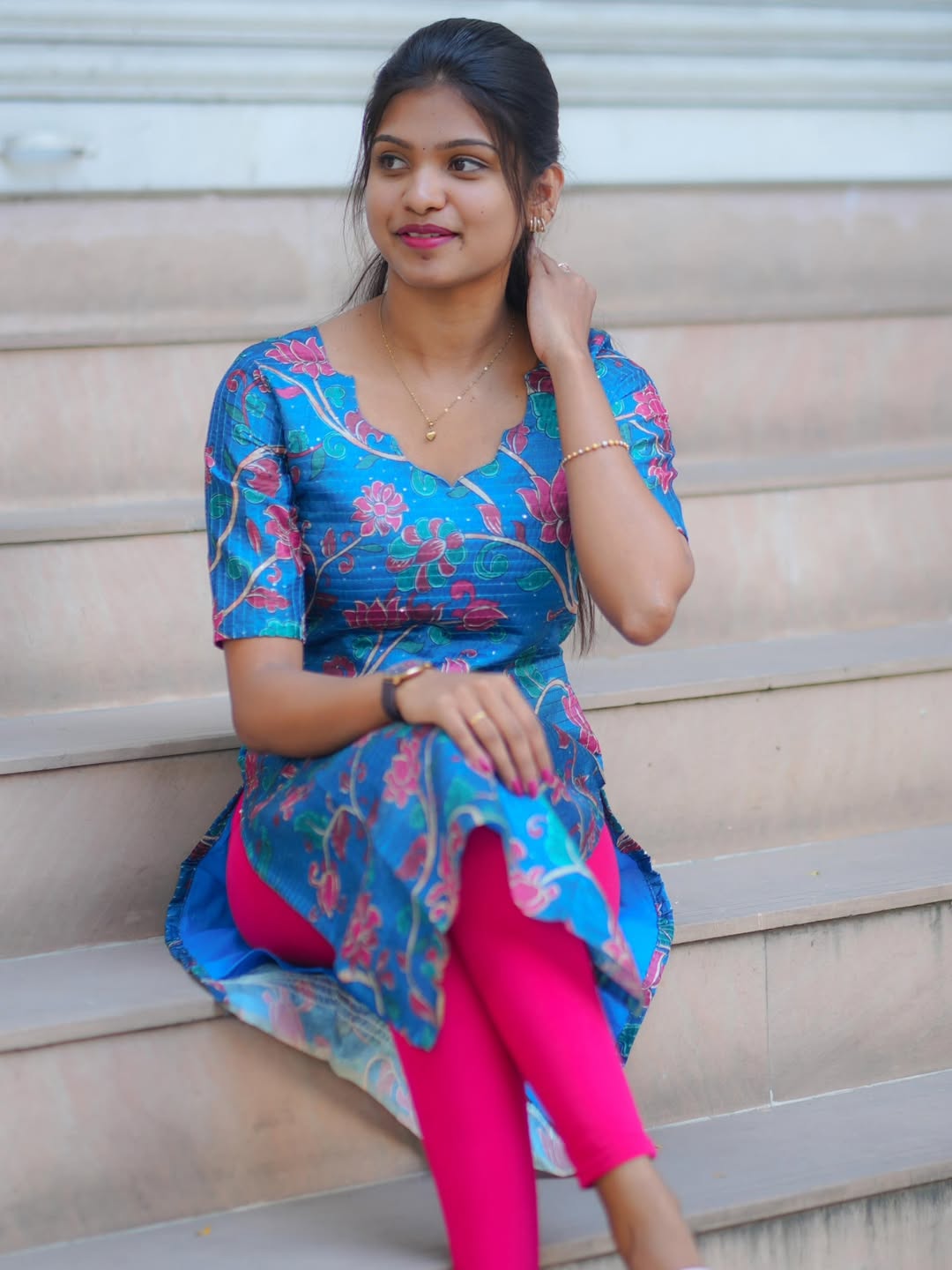 AC161 Blue Chanderi Sequence Kurti