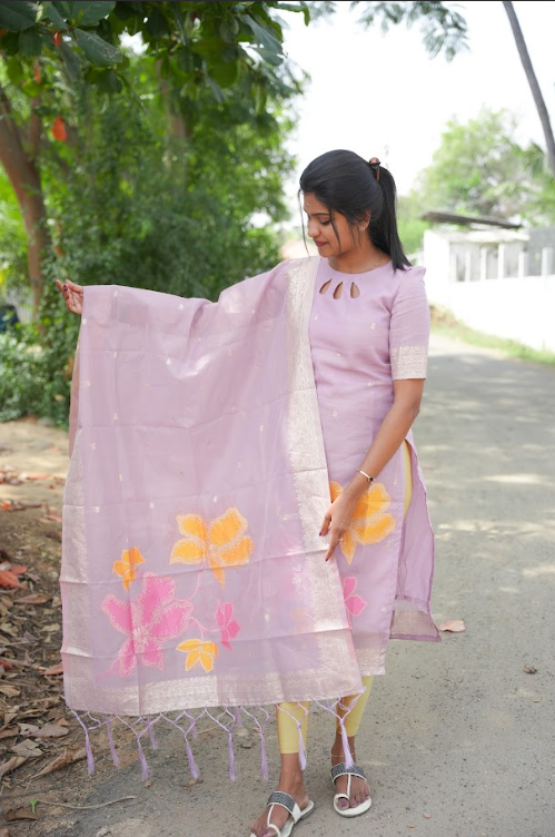 AC186 Tissue Silk Kurti Dupatta set