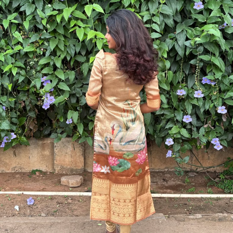 AC160 Golden Tissue Silk Kurti