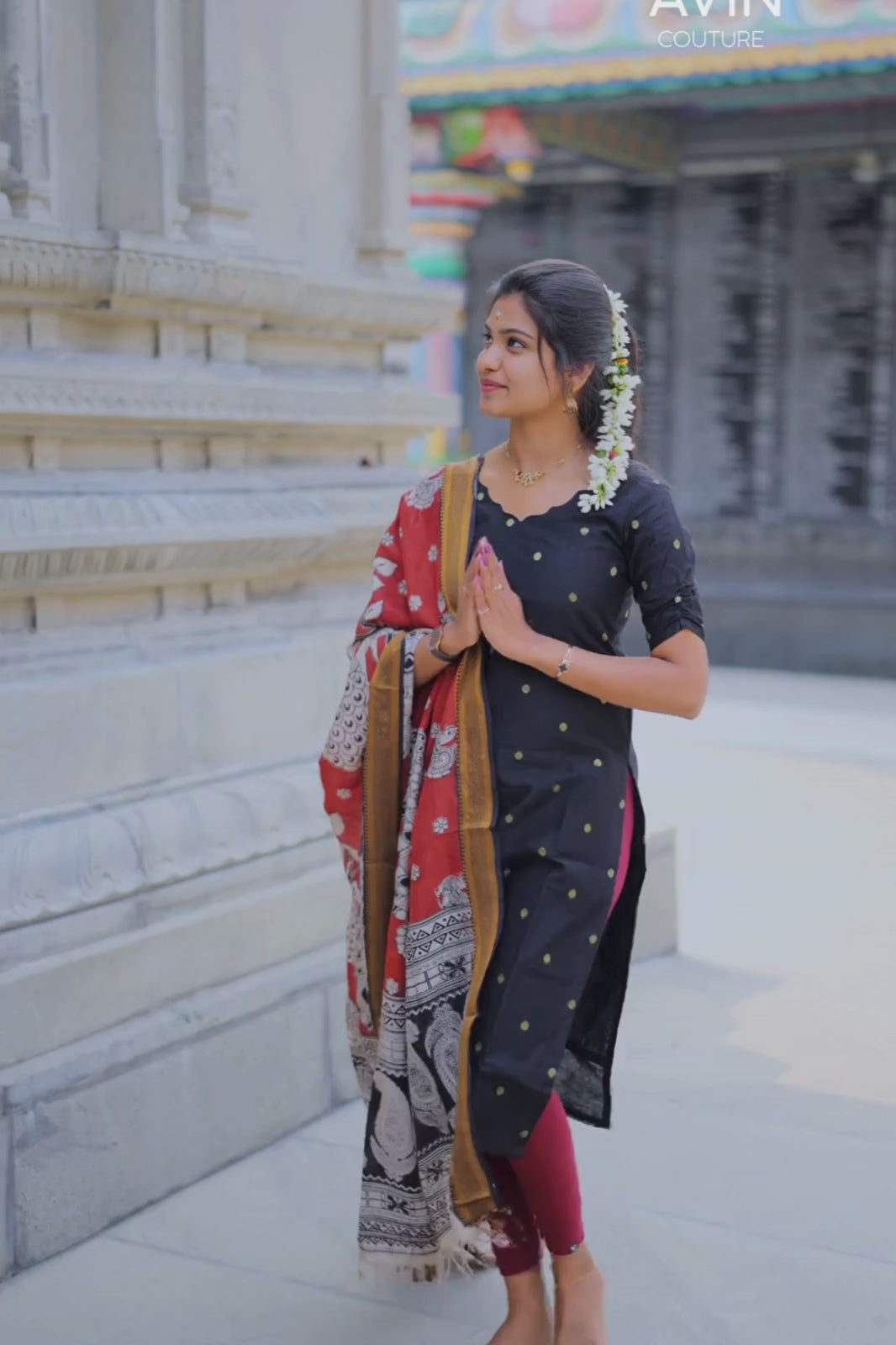 AC175 Raw Silk Kurti with Kalamkari Silk Dupatta