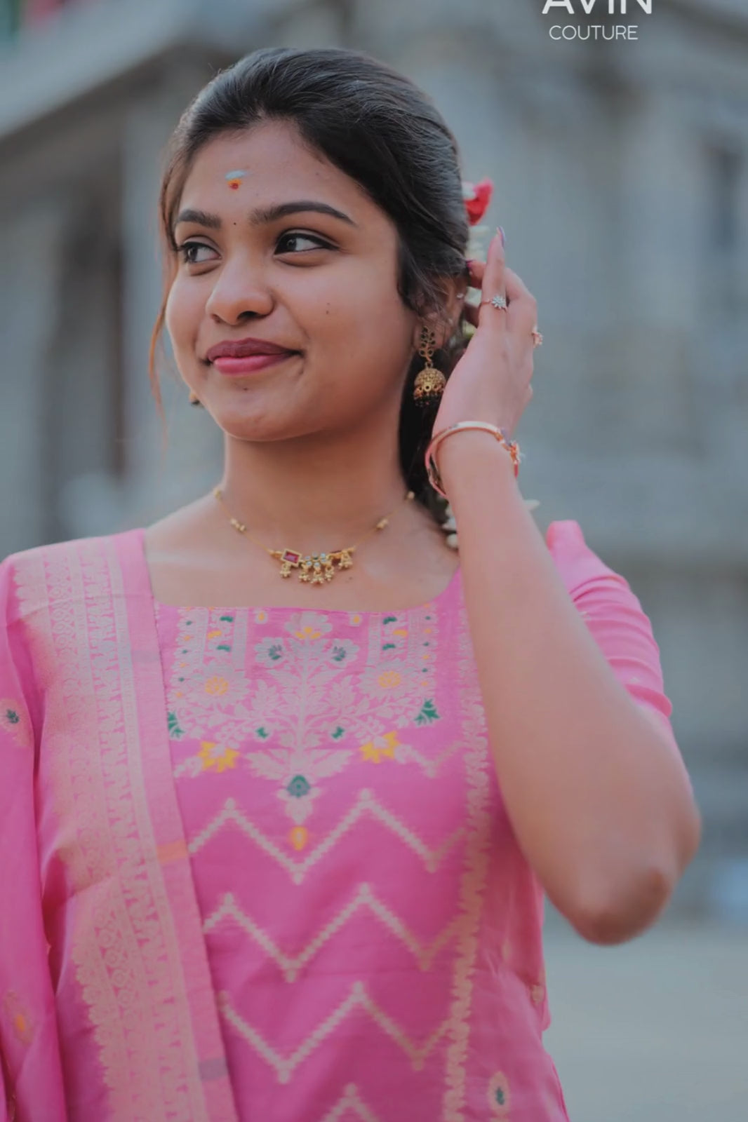 AC177 Baby Pink Banarasi Silk Suit