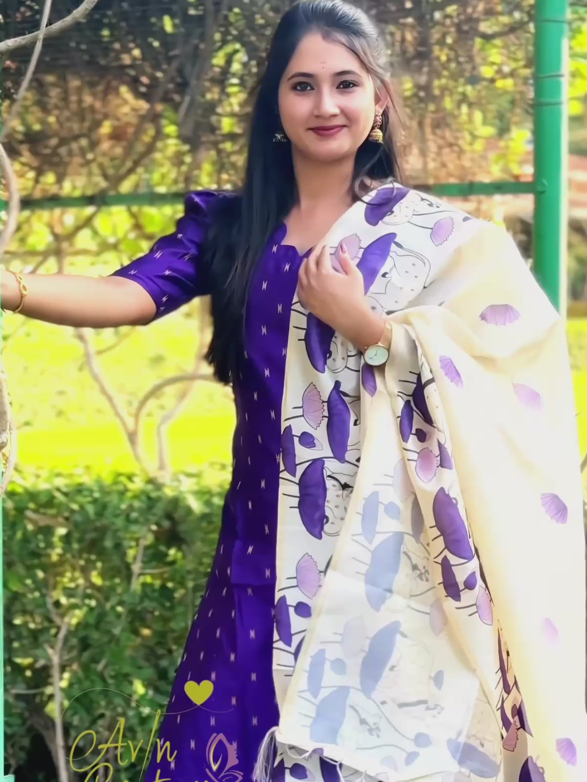 AC209 Purple Raw Silk dupatta set