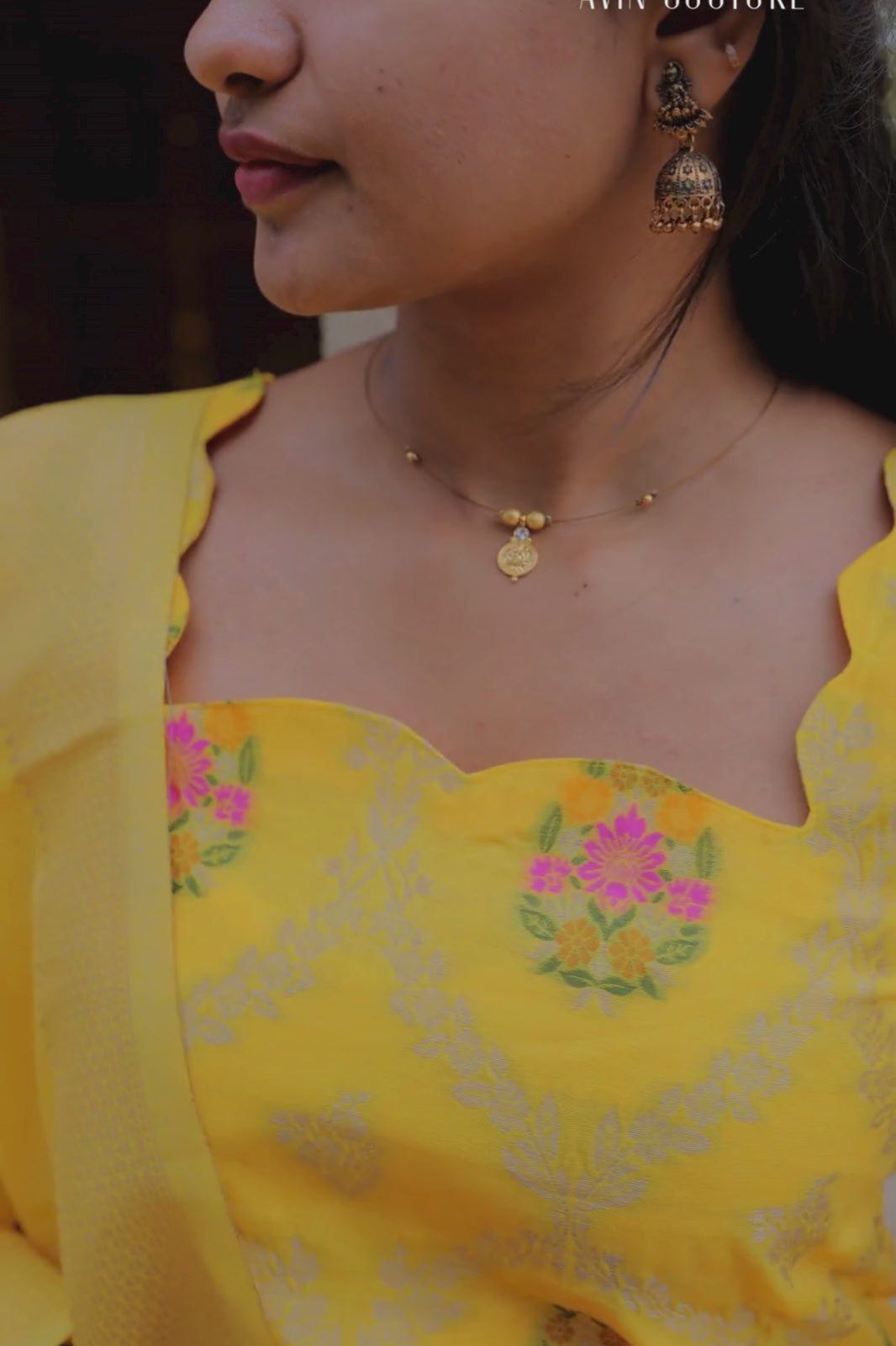 AC163 Yellow Banarasi Cotton Kurti Dupatta Set