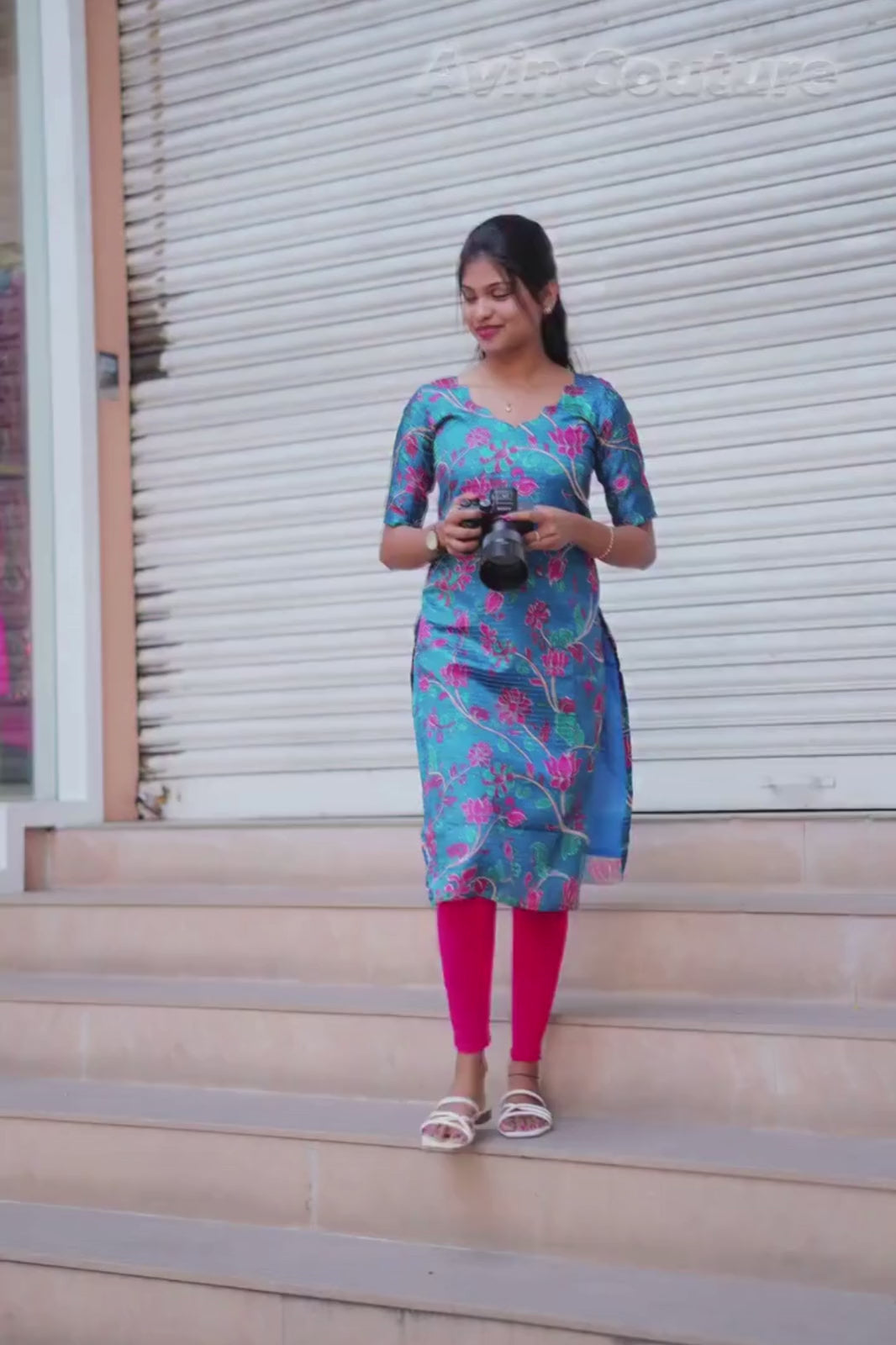 AC161 Blue Chanderi Sequence Kurti